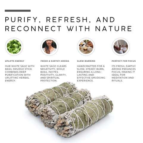White Sage with Basil Smudge Stick | Botanical Herb Bundle