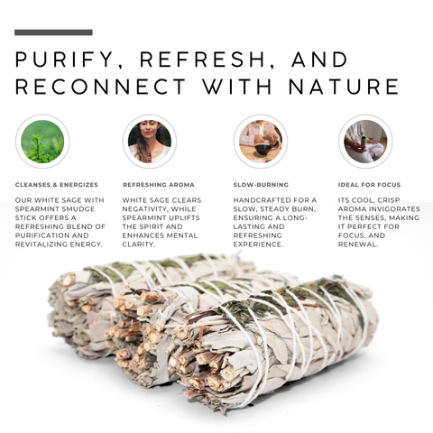 White Sage with Spearmint Smudge Stick | Herbal Botanical Bundle