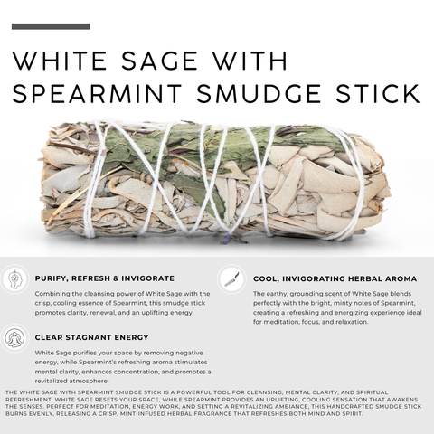 White Sage with Spearmint Smudge Stick | Herbal Botanical Bundle