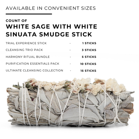 White Sage with White Statice Flowers Smudge Stick