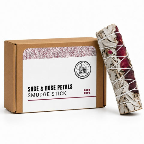 White Sage with Rose Petals Smudge Stick | Botanical Bundle