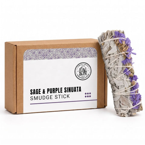 White Sage with Purple Sinuata Flowers Smudge Stick