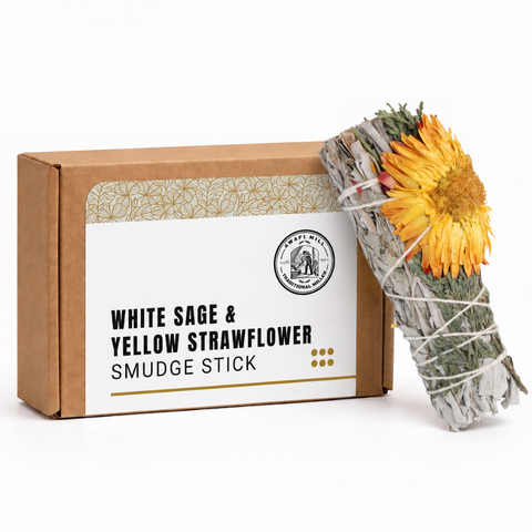White Sage with Yellow Strawflower Smudge Stick