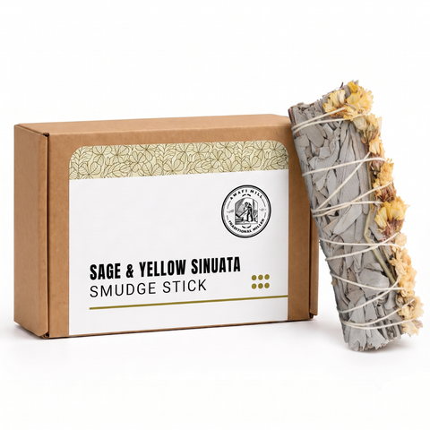 White Sage with Yellow Sinuata Flowers Smudge Stick