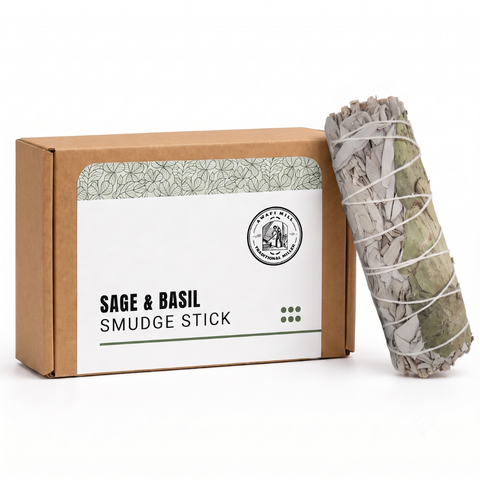 White Sage with Basil Smudge Stick | Botanical Herb Bundle
