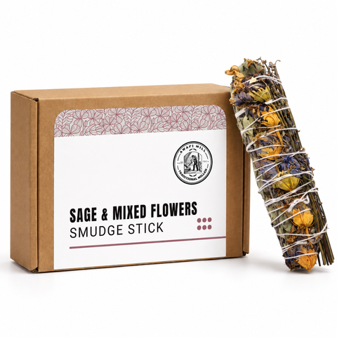 White Sage with Mixed Flowers Smudge Stick | Floral Botanical Bundle