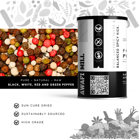 Four Peppercorn Mix | Black, White, Green & Pink Peppercorns