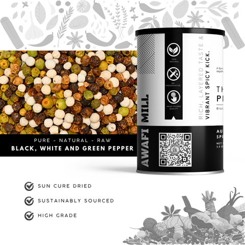 Three Pepper Mix - Black, White & Green Peppercorn Blend | Vibrant & Aromatic Trio