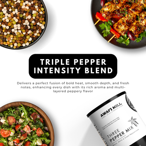 Three Pepper Mix - Black, White & Green Peppercorn Blend | Vibrant & Aromatic Trio