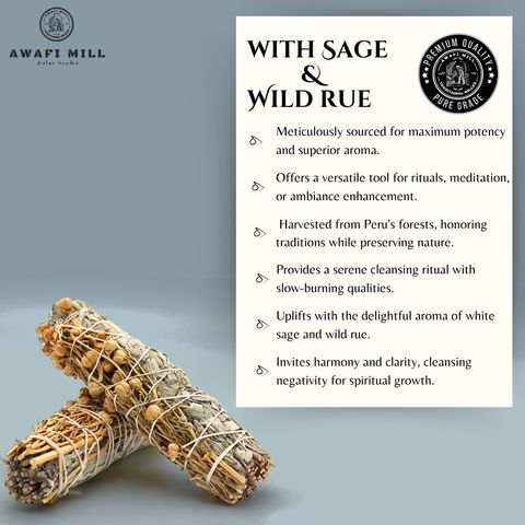 White Sage with Wild Rue Smudge Stick