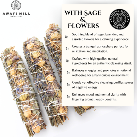 White Sage with Flowers Smudge Stick