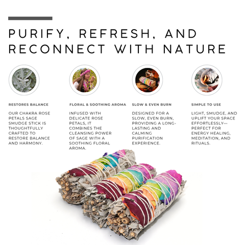 White Sage with 7 Chakra Rose Petals Smudge Stick