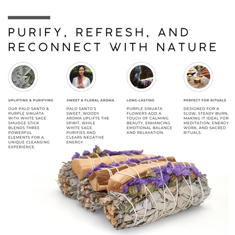 Palo Santo and Purple Sinuata with White Sage Smudge Stick