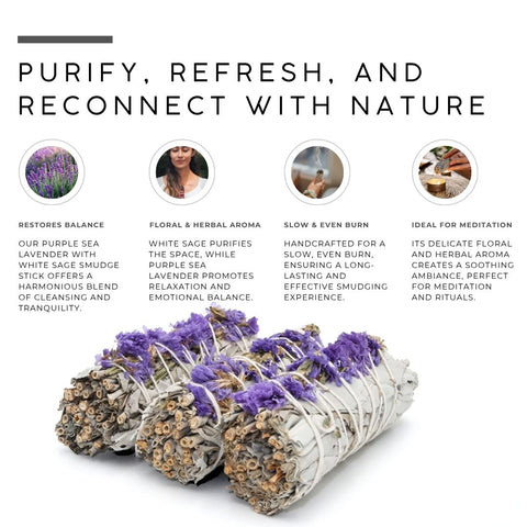 White Sage with Purple Sinuata Flowers Smudge Stick