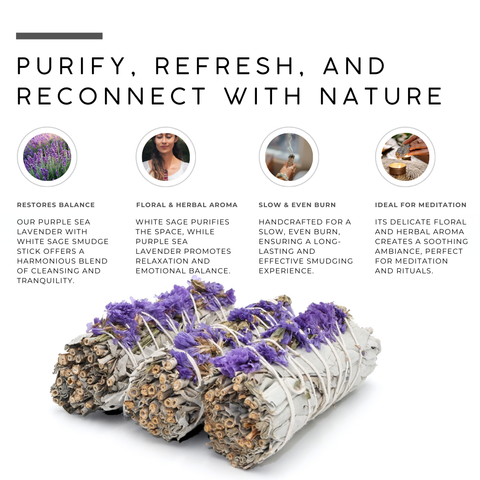 Purple Sea Lavender with White Sage Floral Smudge Stick