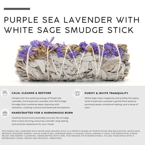 Purple Sea Lavender with White Sage Floral Smudge Stick