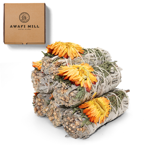White Sage with Yellow Strawflower Smudge Stick
