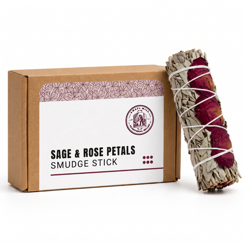 White Sage with Rose Petals Smudge Stick | Botanical Bundle