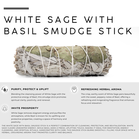 White Sage with Basil Smudge Stick
