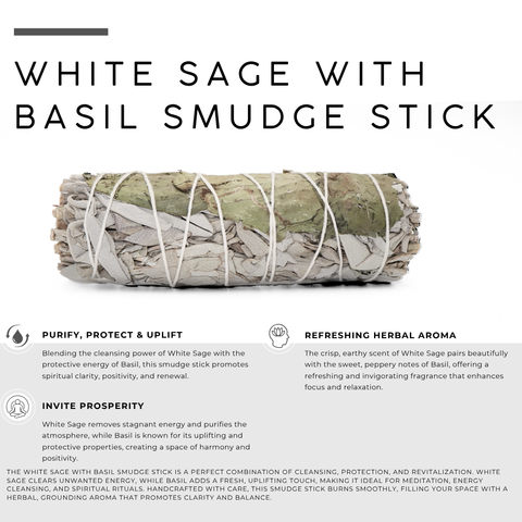White Sage with Basil Smudge Stick | Botanical Herb Bundle