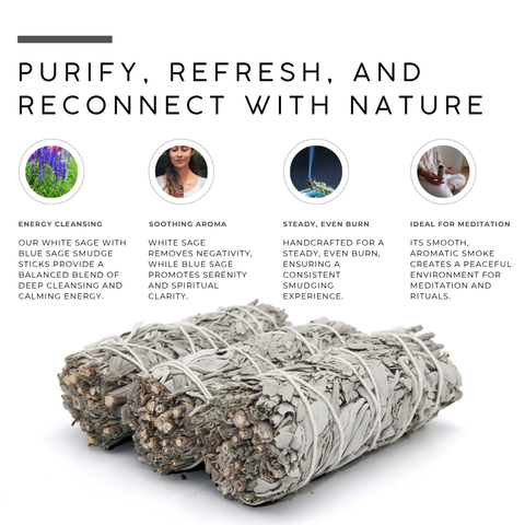 White Sage with Blue Sage Smudge Stick | Dual Sage Bundle