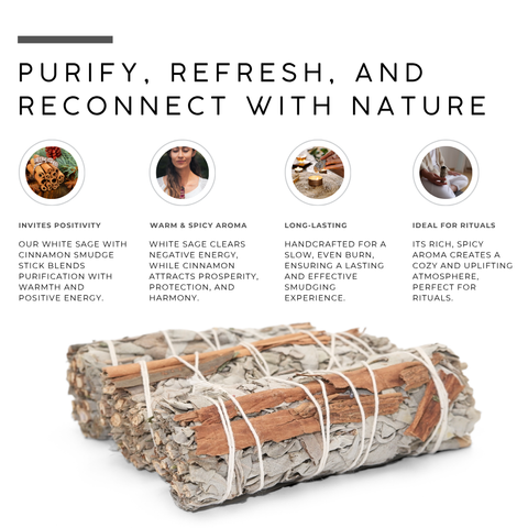 White Sage with Cinnamon Smudge Stick | Cinnamon Bark Bundle