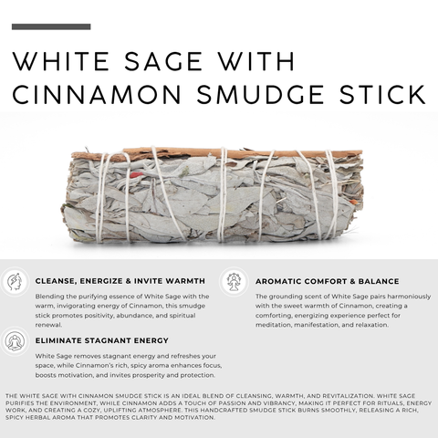White Sage with Cinnamon Smudge Stick | Cinnamon Bark Bundle