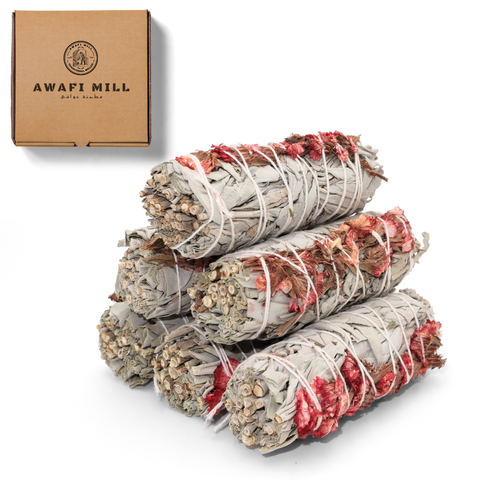 White Sage with Red Sea Lavender Floral Smudge Stick