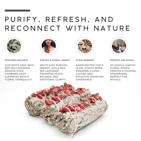 White Sage with Red Sea Lavender Floral Smudge Stick