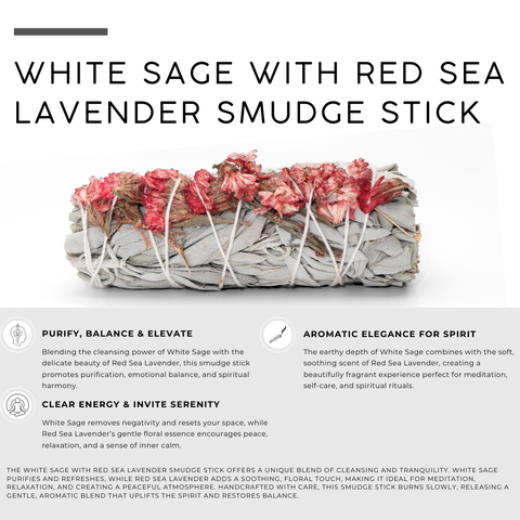 White Sage with Red Sea Lavender Floral Smudge Stick