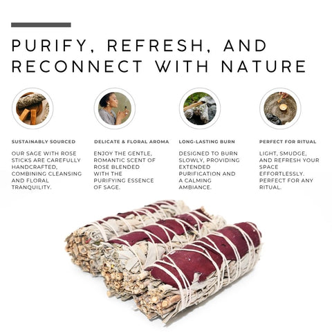 White Sage with Rose Petals Smudge Stick | Botanical Bundle