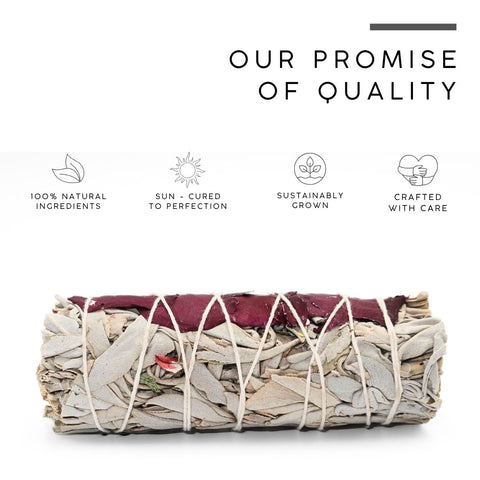 White Sage with Rose Petals Smudge Stick | Botanical Bundle