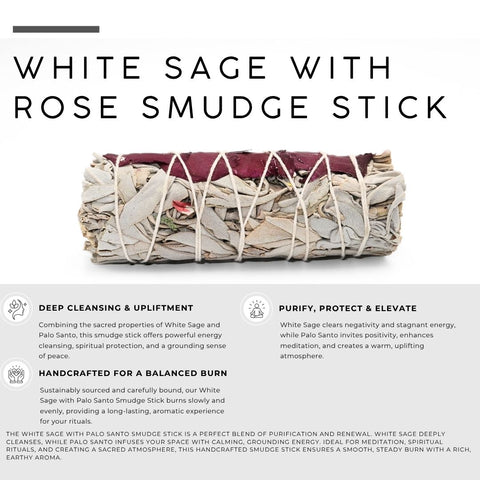White Sage with Rose Petals Smudge Stick | Botanical Bundle