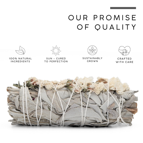 White Sage with White Statice Flowers Smudge Stick