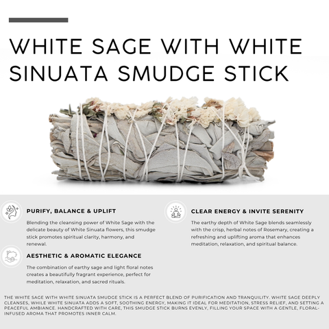 White Sage with White Statice Flowers Smudge Stick