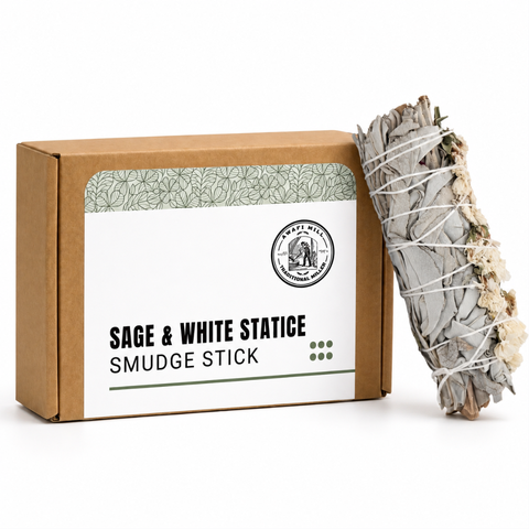 White Sage with White Statice Flowers Smudge Stick