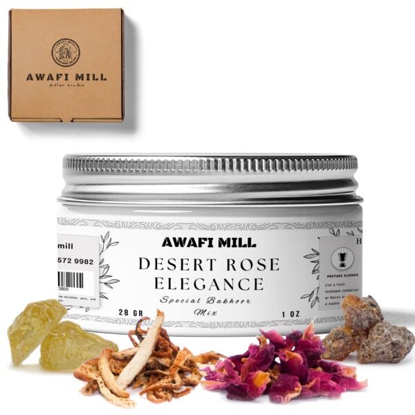 Desert Rose Elegance Bakhoor Mix | Black Hojari, Rose Petals, Moroccan Bakhoor, Orange Peel, Rose & Lavender Oils