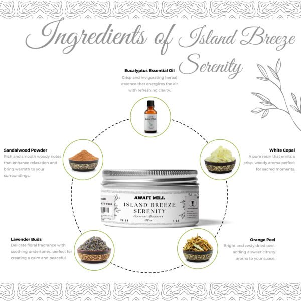 Island Breeze Serenity Fragrant Bakhoor Mix | White Copal, Sandalwood, Orange Peel, Lavender, Eucalyptus Essential Oil - Image 2