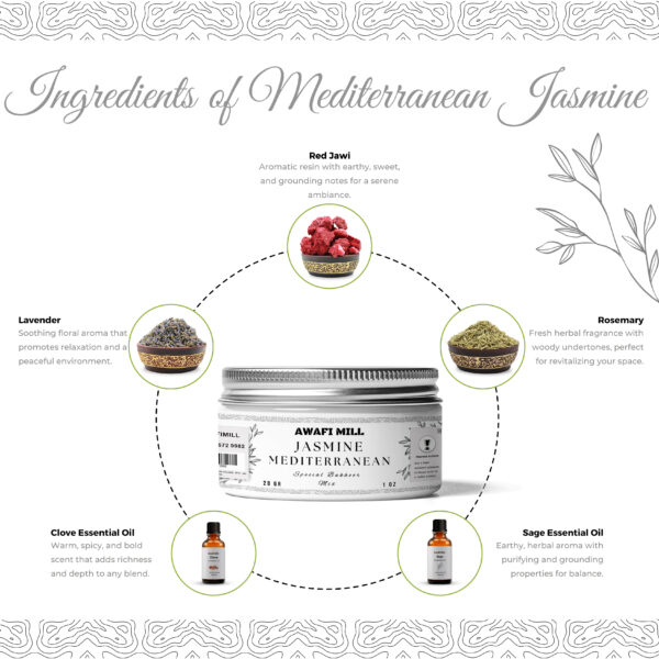 Mediterranean Jasmine Bakhoor Mix – Sage Essential Oil, Lavender, Red Jawi, Rosemary, Clove Essential Oil - Image 2