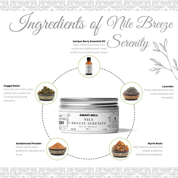 Nile Breeze Serenity Bakhoor Mix - Sandalwood, Lavender, Myrrh Resin, Juniper Berry Essential Oil, Guggal Resin - Image 2