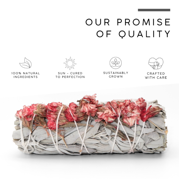 White Sage with Red Sea Lavender Floral Smudge Stick - Image 4