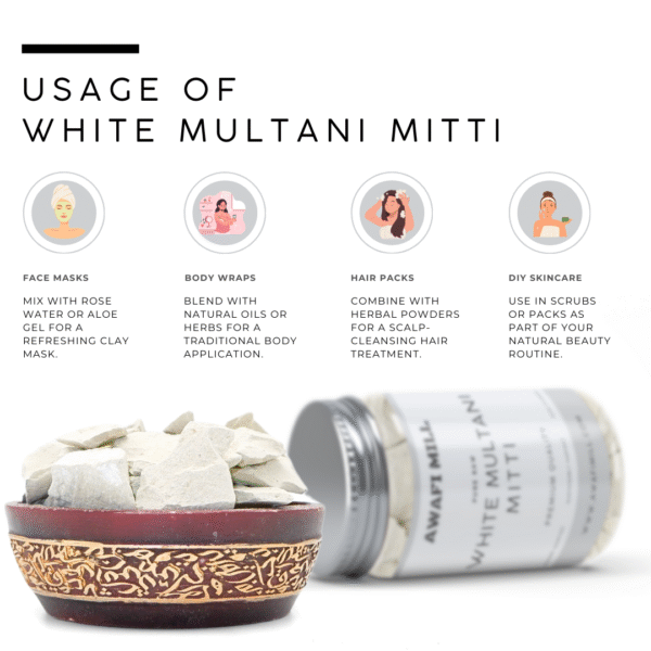 White Multani Mitti | Natural Fuller’s Earth Clay Stones | - Image 3